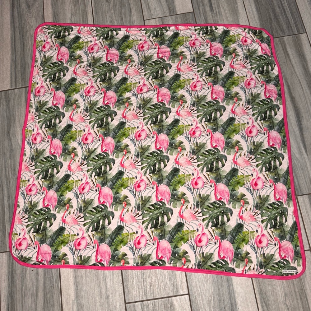 Little Bum Bums Girls Pink Flamingo Tropical Leaf Throw Blanket 37”x38” Soft